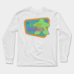 90s Colorful Retro Board Game Meeple Long Sleeve T-Shirt